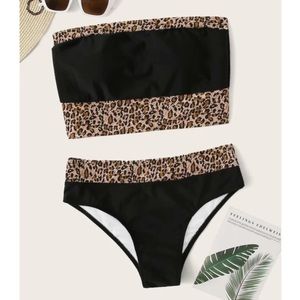 Strapless Black & Leopard Bikini